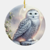Snowy Owl in Moonlit Winter Garden Keramik Ornament (Hinten)