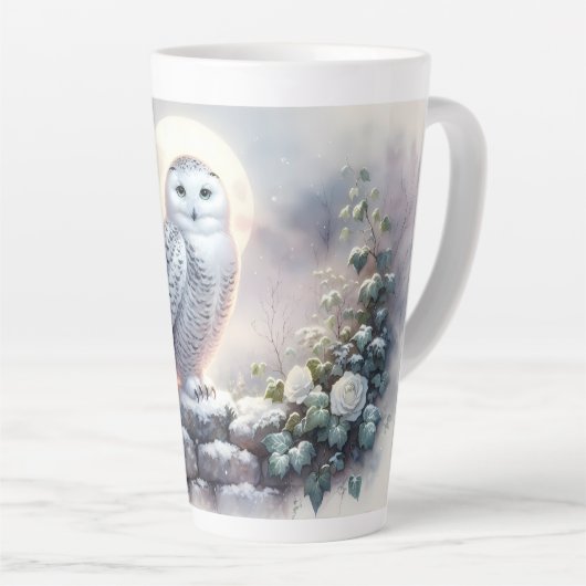 Snowy Owl in Moonlit Winter Garden Milchtasse (Rechte Ecke)