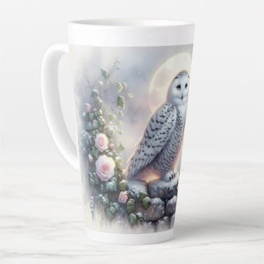 Snowy Owl in Moonlit Winter Garden Milchtasse (Linke Ecke)