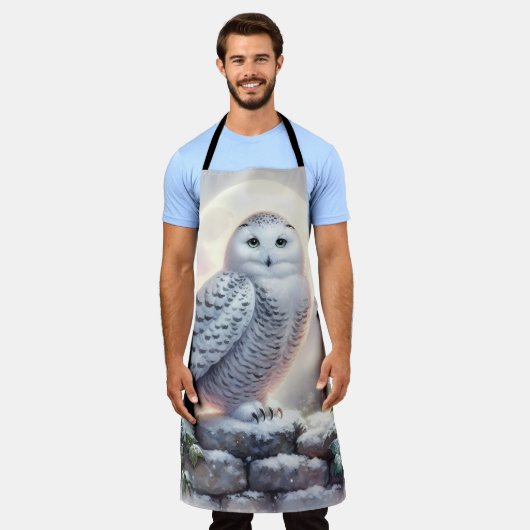 Snowy Owl in Moonlit Winter Garden Schürze (Getragen)