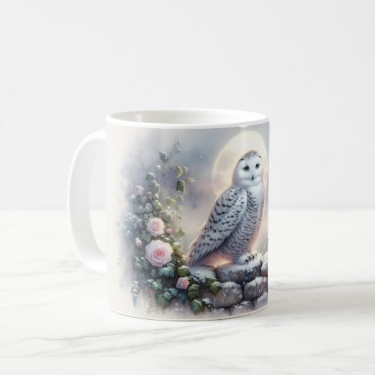 Snowy Owl in Moonlit Wintergarten Kaffeetasse (Vorderseite Links)