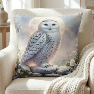 Snowy Owl in Moonlit Wintergarten Kissen
