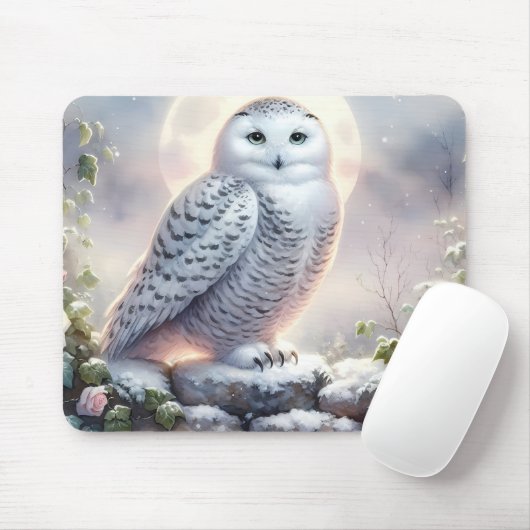Snowy Owl in Moonlit Wintergarten Mousepad (Mit Mouse)