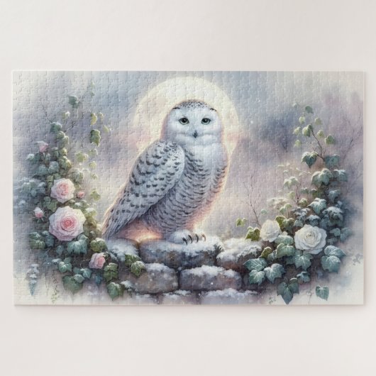 Snowy Owl in Moonlit Wintergarten Puzzle (Horizontal)