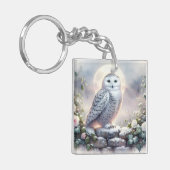 Snowy Owl in Moonlit Wintergarten Schlüsselanhänger (Vorderseite links)