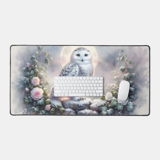 Snowy Owl in Moonlit Wintergarten Schreibtischunterlage (Tastatur & Maus)