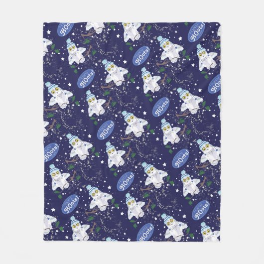 Snowy Owl mit Hat Happy Hoots Pattern Weihnachten Fleecedecke (Vorderseite)