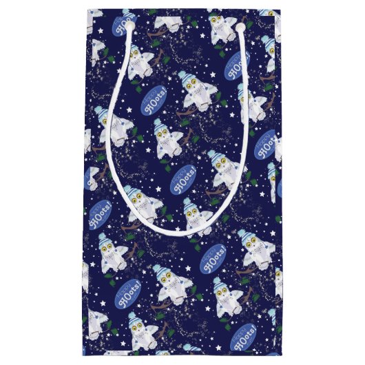 Snowy Owl mit Hat Happy Hoots Pattern Weihnachten Kleine Geschenktüte (Vorderseite)