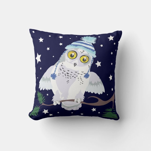 Snowy Owl mit Hat~ werfen Kissen (Vorderseite)