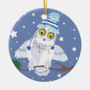 Snowy Owl mit Hat~ Winter Keramik Ornament