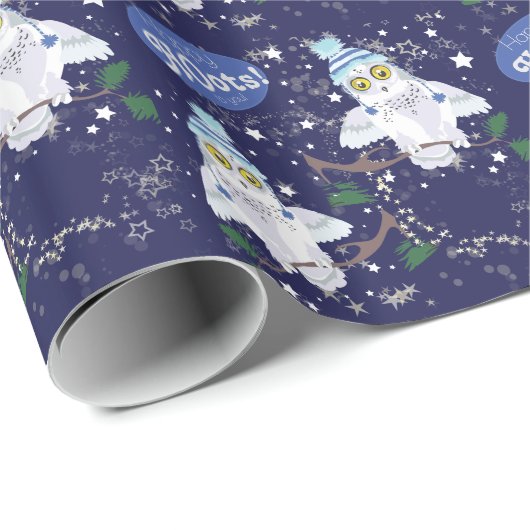 Snowy Owl mit Hut Weihnachtspapier Geschenkpapier (Rolleneckpunkt)