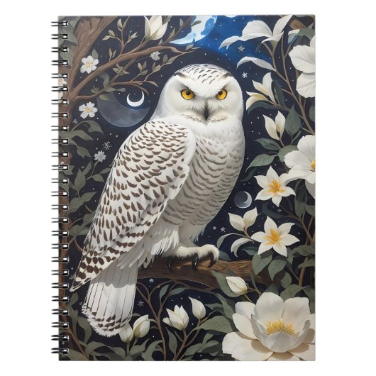 Snowy Owl Moonlight Moonblumen Notizblock (Vorderseite)