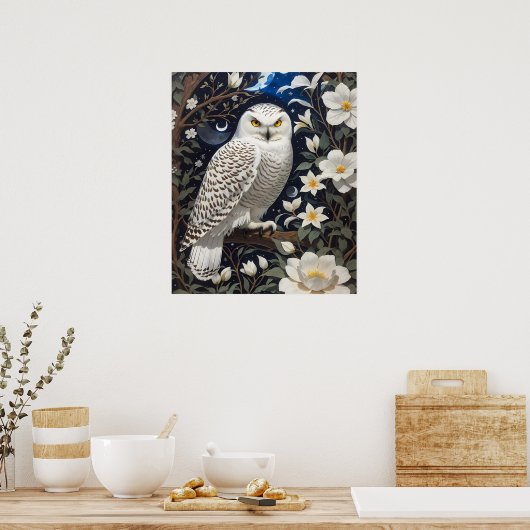 Snowy Owl Moonlight Moonblumen Poster (Küche)