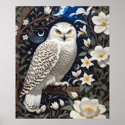 Snowy Owl Moonlight Moonblumen Poster (Vorne)