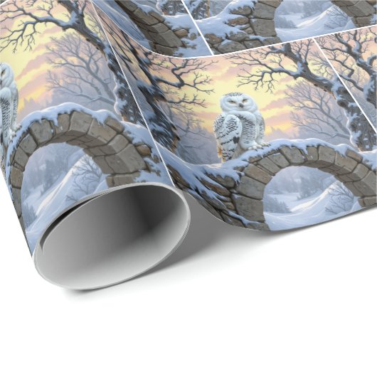 Snowy Owl On a Stone Arch Geschenkpapier (Rolleneckpunkt)