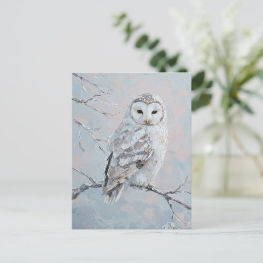 Snowy Owl on Winter Branch – Nature Art Postkarte (Stehend Vorderseite)