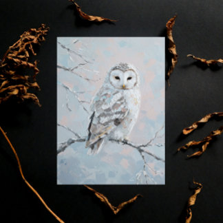 Snowy Owl on Winter Branch – Nature Art Postkarte