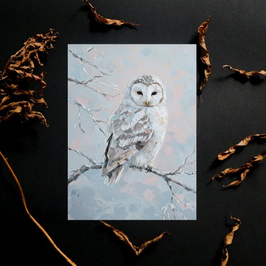 Snowy Owl on Winter Branch – Nature Art Postkarte