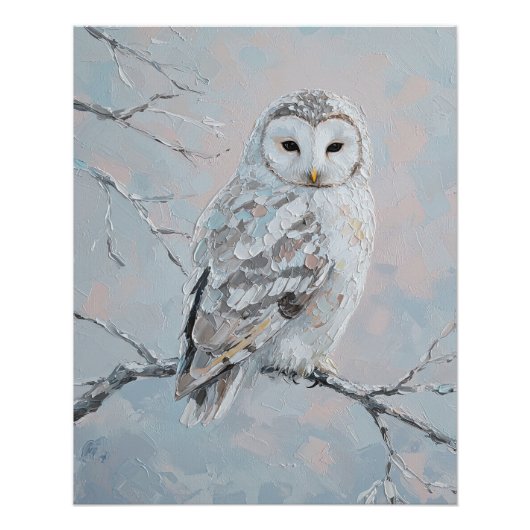 Snowy Owl on Winter Branch – Tranquil Nature Art Poster (Vorderseite)