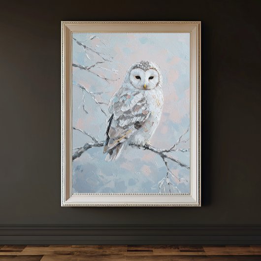 Snowy Owl on Winter Branch – Tranquil Nature Art Poster