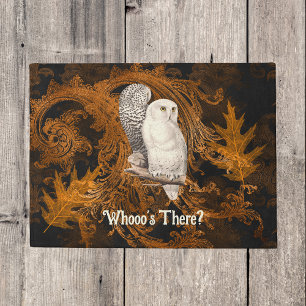 Snowy Owl, Orange Damask Halloween Fußmatte