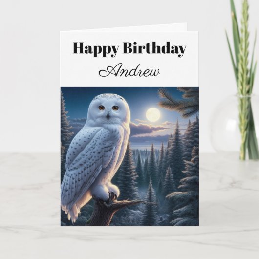 Snowy Owl Personalisiert Happy Birthday Karte (Vorderseite)