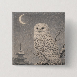 Snowy Owl Pin Badge, Japanese Moon Pagoda Wildlife Button