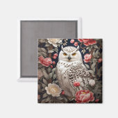 Snowy Owl Pink Peony Blume Magnet (Vorderseite/Rückseite)