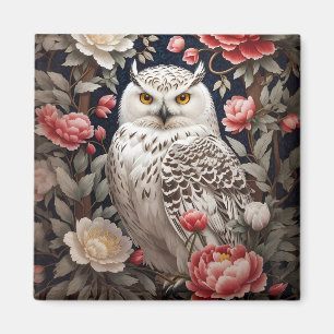 Snowy Owl Pink Peony Blume Magnet