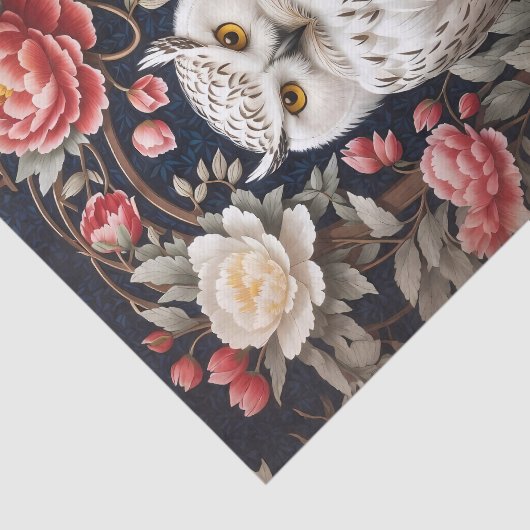 Snowy Owl Pink Peony Blume Seidenpapier (Ausschnitt)
