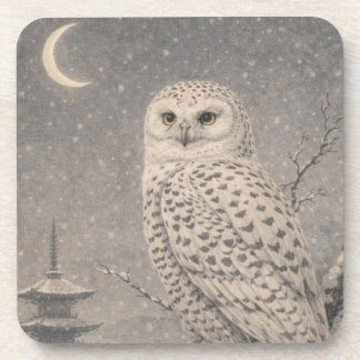 Snowy Owl Plastic Coaster, Japanese Moon Pagoda De Getränkeuntersetzer