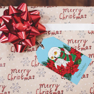 Snowy Owl Red Poinsettias Weihnachten Geschenkanhänger