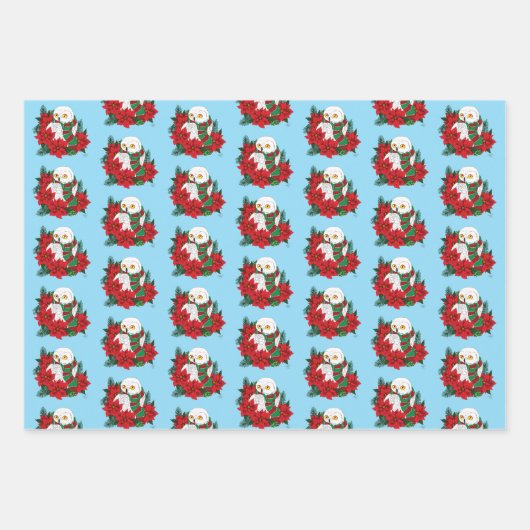 Snowy Owl Red Poinsettias Weihnachten Geschenkpapier Set (Vorderseite 3)