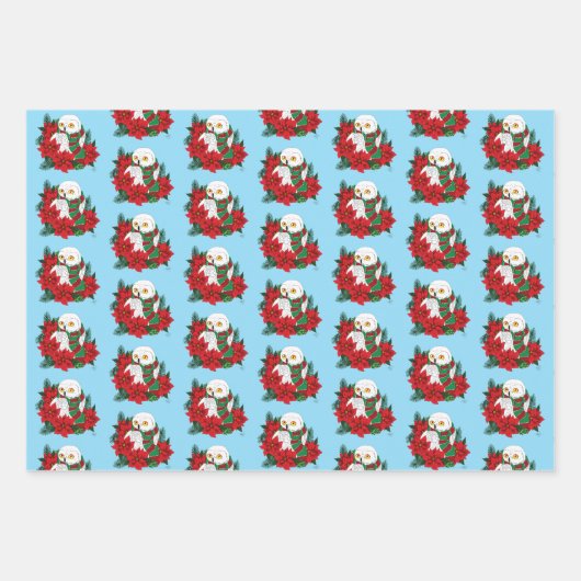 Snowy Owl Red Poinsettias Weihnachten Geschenkpapier Set (Vorderseite 2)