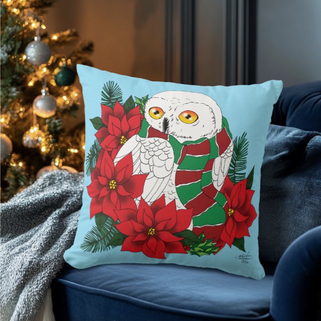 Snowy Owl Red Poinsettias Weihnachten Kissen (Von Creator hochgeladen)