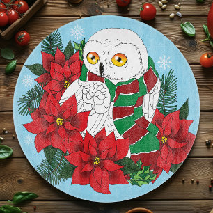 Snowy Owl Red Poinsettias Weihnachten Schneidebrett