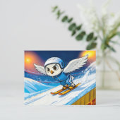 Snowy Owl Ski Jumping from a Winter Ski Ramp Postkarte (Stehend Vorderseite)