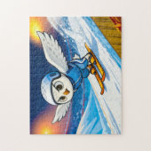 Snowy Owl Ski Jumping from a Winter Ski Ramp Puzzle (Vertikal)