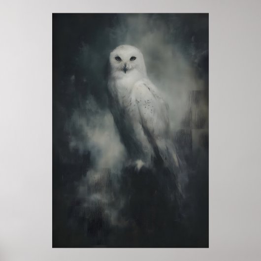 Snowy Owl Wall Art Printable Gothic Bird Painting Poster (Vorne)