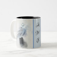 Snowy Owl Wasserfarbe mit Monogramm
