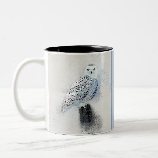 Snowy Owl Wasserfarbe mit Monogramm Zweifarbige Tasse (Links)
