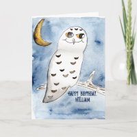 Snowy Owl Wasserfarbe Personalisiert Geburtstag