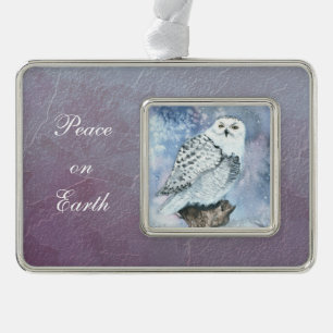 Snowy Owl Weltfrieden Rahmen-Ornament Silber