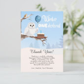 Snowy Owl Winter Onederland Birthday  Dankeskarte (Stehend Vorderseite)