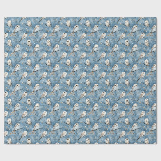 Snowy Owls auf Blue Geschenkpapier (Flach)