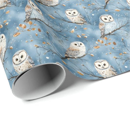 Snowy Owls auf Blue Geschenkpapier (Rolleneckpunkt)