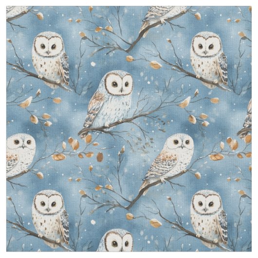 Snowy Owls auf Blue Stoff (Nahaufnahme)