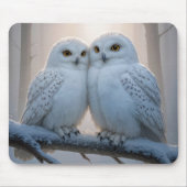 Snowy Owls On a Winter Branch Mousepad (Vorne)