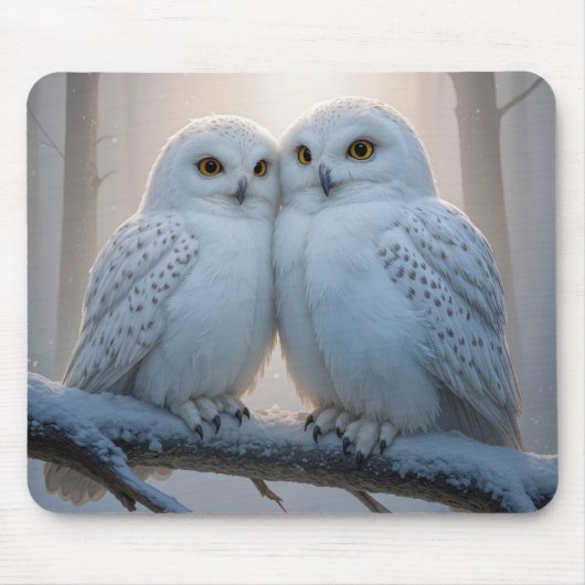 Snowy Owls On a Winter Branch Mousepad (Vorne)