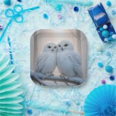 Snowy Owls On a Winter Branch Pappteller (Party)